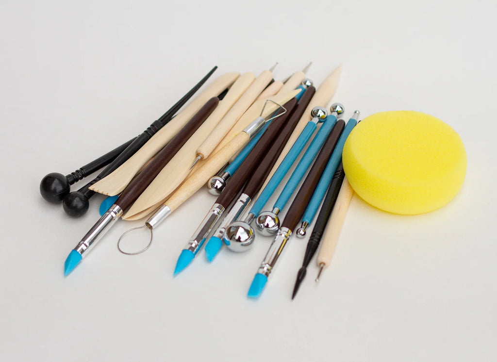 Pottery Tools Set with Over 20 Shaped Tools and Sponge for Miniature Throwing and Hand-Built Ceramics