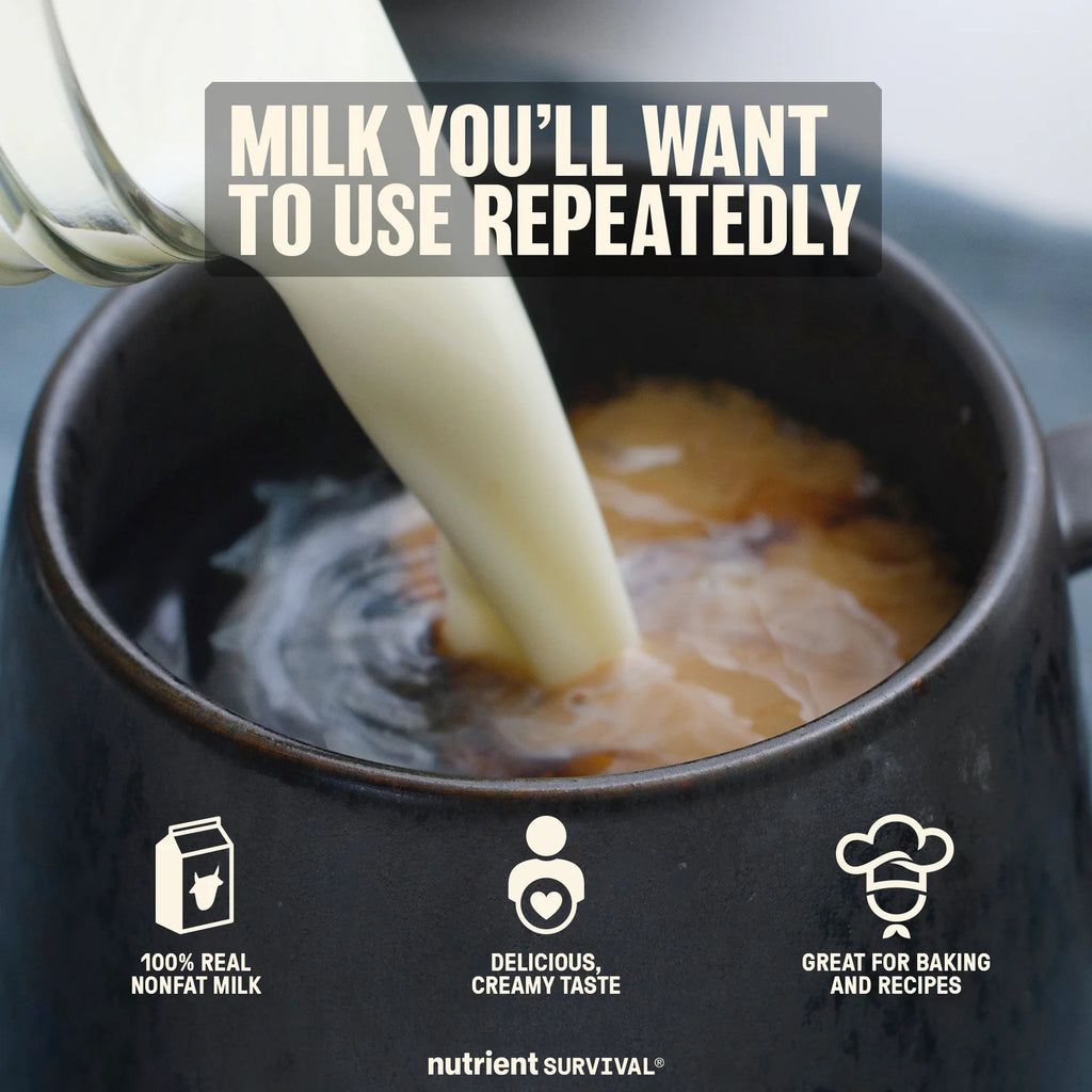 Powdered Milk in a #10 Can with 30 Essential Nutrients per Serving for Everyday Drinks and Baking
