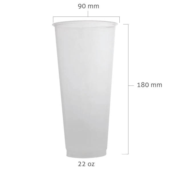 PP Plastic Cups for Bubble Tea and Chilled Drinks, 22 oz Capacity and 90mm Rim, Case of 1000 Cups — (V660) Case of 1000 Cups