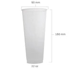 PP Plastic Cups for Bubble Tea and Chilled Drinks, 22 oz Capacity and 90mm Rim, Case of 1000 Cups — (V660) Case of 1000 Cups