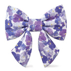 Pressed Pansies Dog Bow with Sailor Tails, Elastic Collar Loops, Cotton Design and Small or Large Sizes