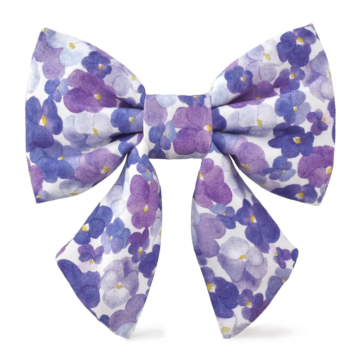 Pressed Pansies Dog Bow with Sailor Tails, Elastic Collar Loops, Cotton Design and Small or Large Sizes