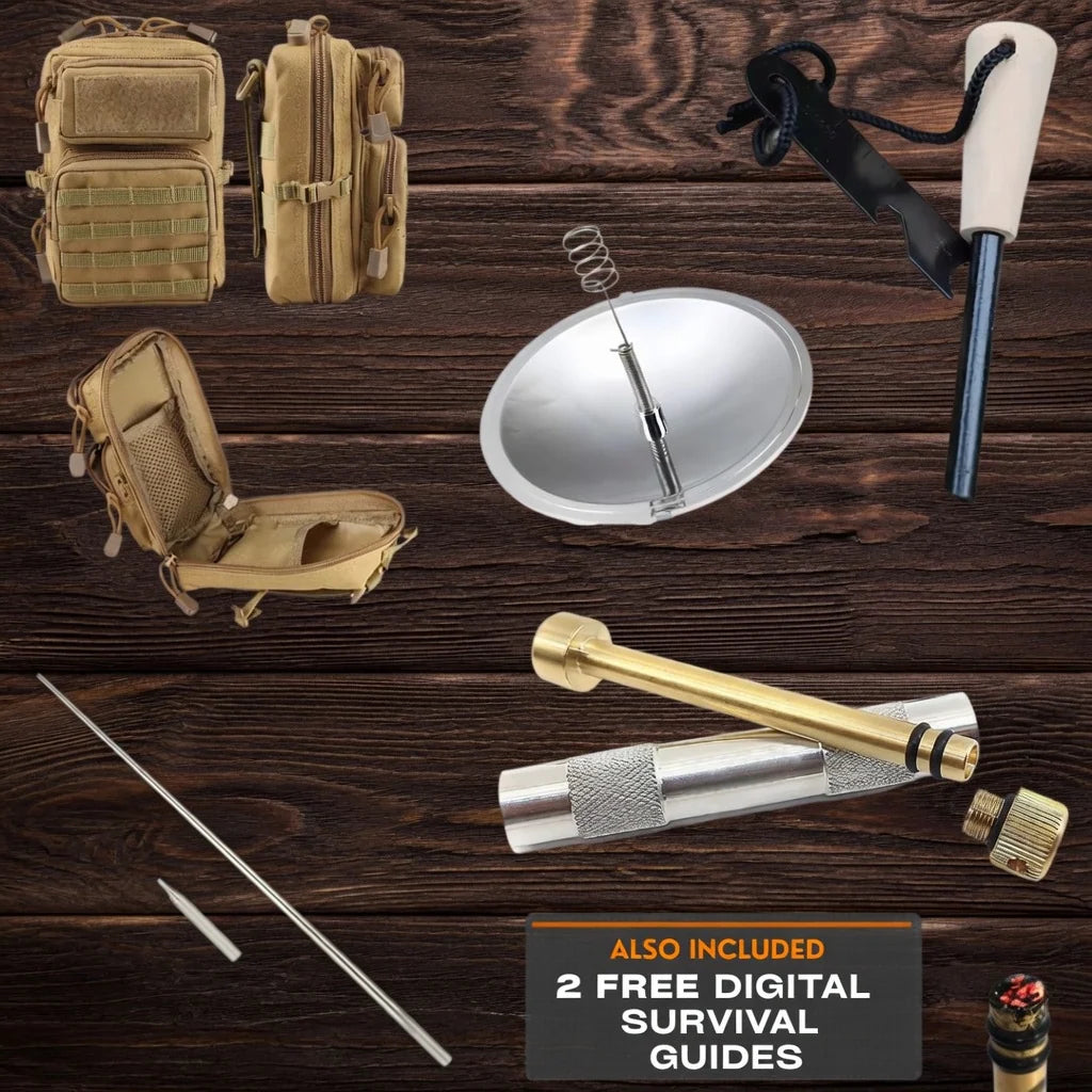Primitive Fire Starting Kit with Three Fire Methods and a MOLLE Pouch for Outdoor Preparedness