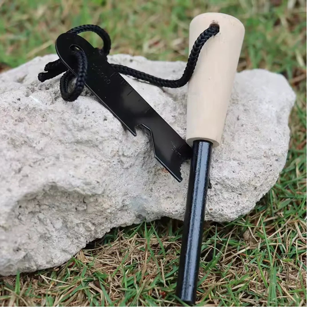 Primitive Fire Starting Kit with Three Fire Methods and a MOLLE Pouch for Outdoor Preparedness