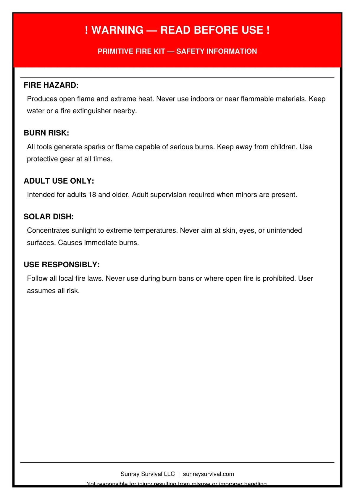 Primitive Fire Starting Kit with Three Fire Methods and a MOLLE Pouch for Outdoor Preparedness