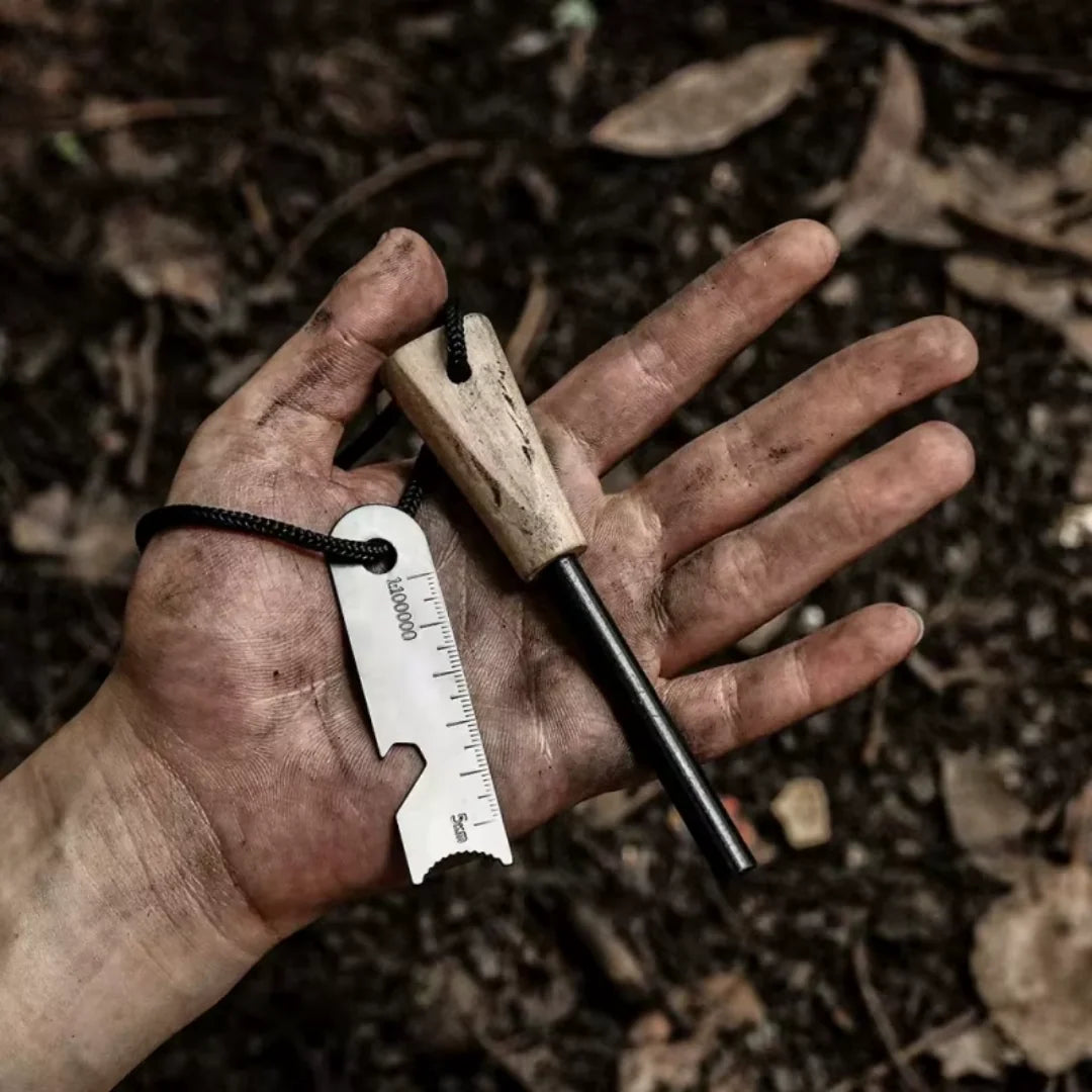 Primitive Fire Starting Kit with Three Fire Methods and a MOLLE Pouch for Outdoor Preparedness
