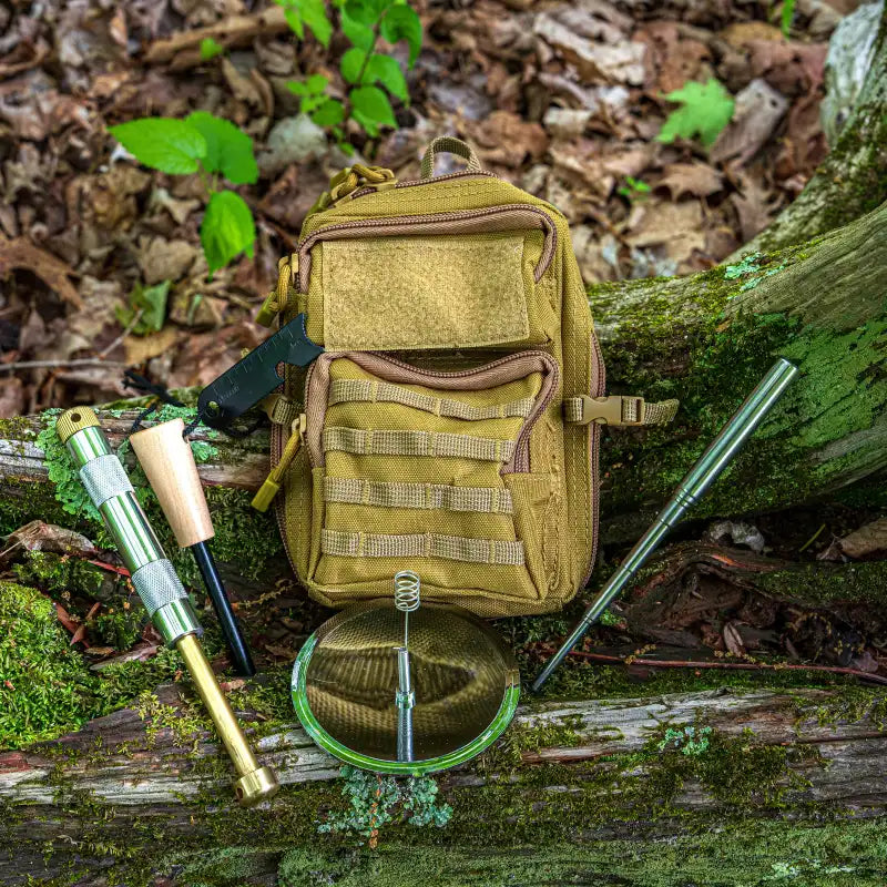 Primitive Fire Starting Kit with Three Fire Methods and a MOLLE Pouch for Outdoor Preparedness