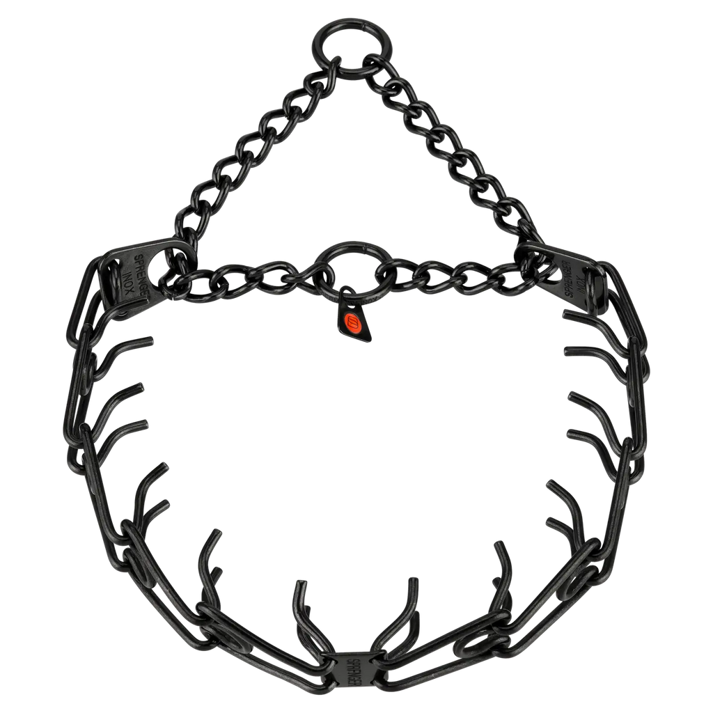 Prong Training Collar for Dogs with Stainless Steel Black Finish and Adjustable Assembly Chain