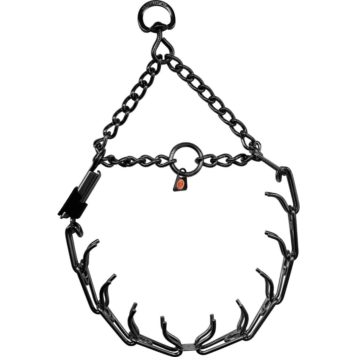 Prong Training Collar for Dogs with Stainless Steel Black Finish, Assembly Chain, Swivel and ClicLock