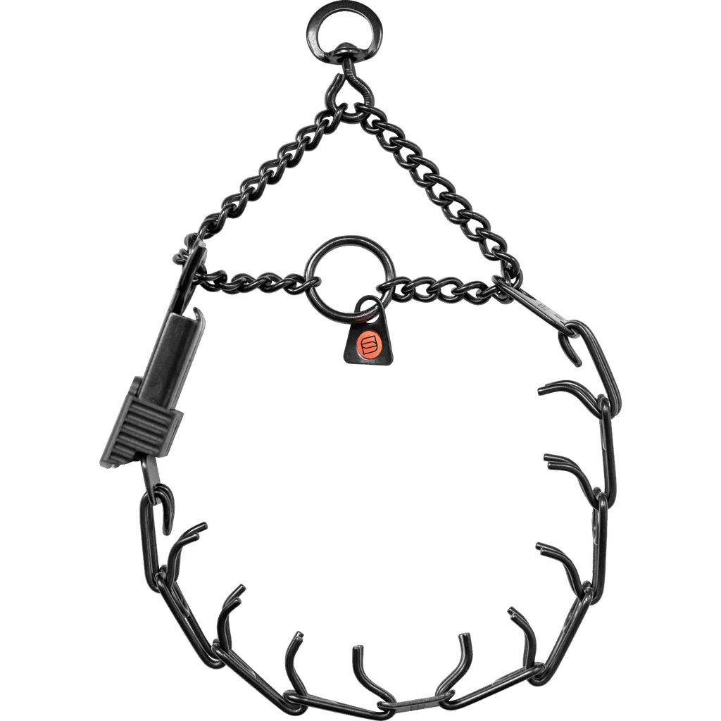 Prong Training Collar for Dogs with Stainless Steel Black Finish, Assembly Chain, Swive — 2.25mm (for dogs up to 40lbs) / 16"