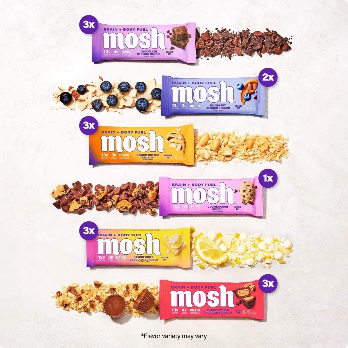 Protein Bar Variety Pack, 15 Count Assortment of Crunch Flavors Featuring a Signature Brain Blend