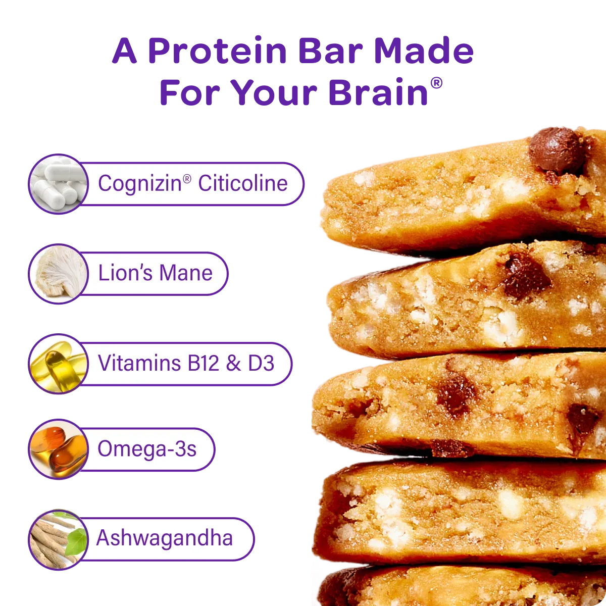 Protein Bar Variety Pack, 15 Count Assortment of Crunch Flavors Featuring a Signature Brain Blend
