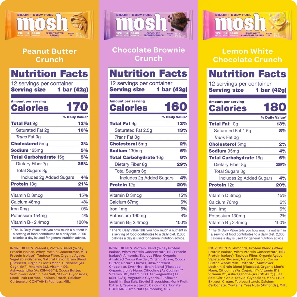 Protein Bar Variety Pack, 15 Count Assortment of Crunch Flavors Featuring a Signature Brain Blend