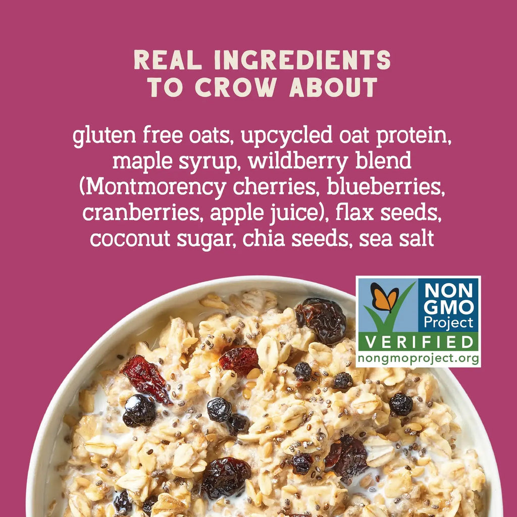 Protein Oats with Wild Berries, Tart Cherries, Chia, Flax and Maple Syrup, 32oz Bag or Case of 4