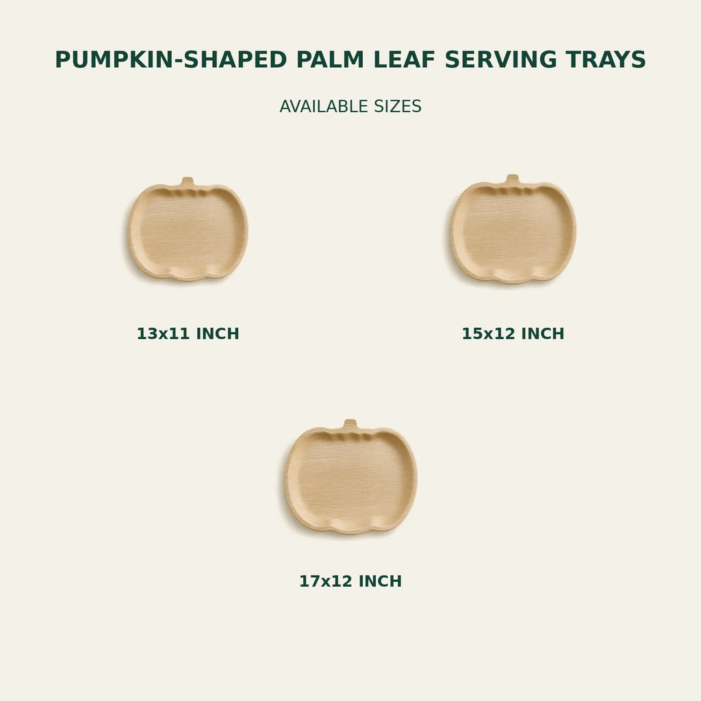 Pumpkin Palm Leaf Serving Trays for Lined Fall Charcuterie Displays and Thanksgiving Table Presentations