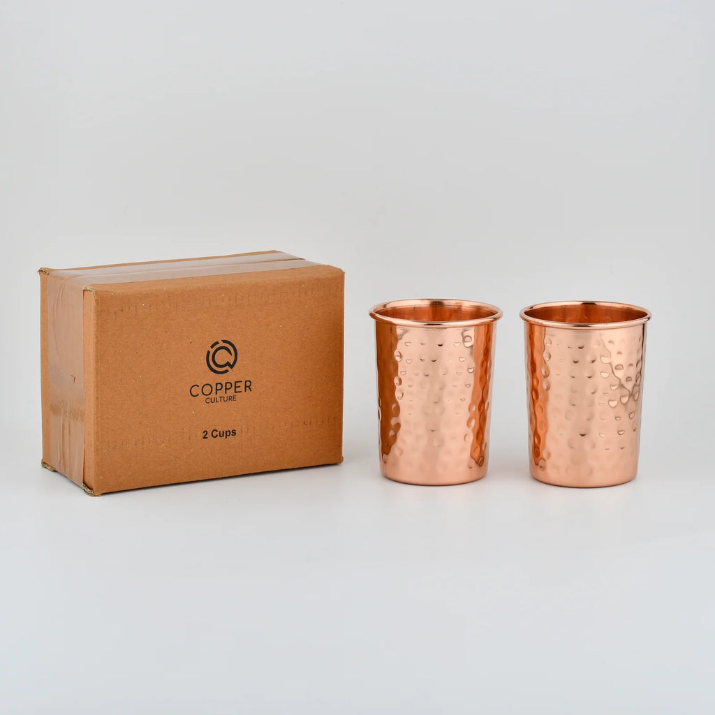 Pure Copper Drinking Cups Set of Two, Handmade in India