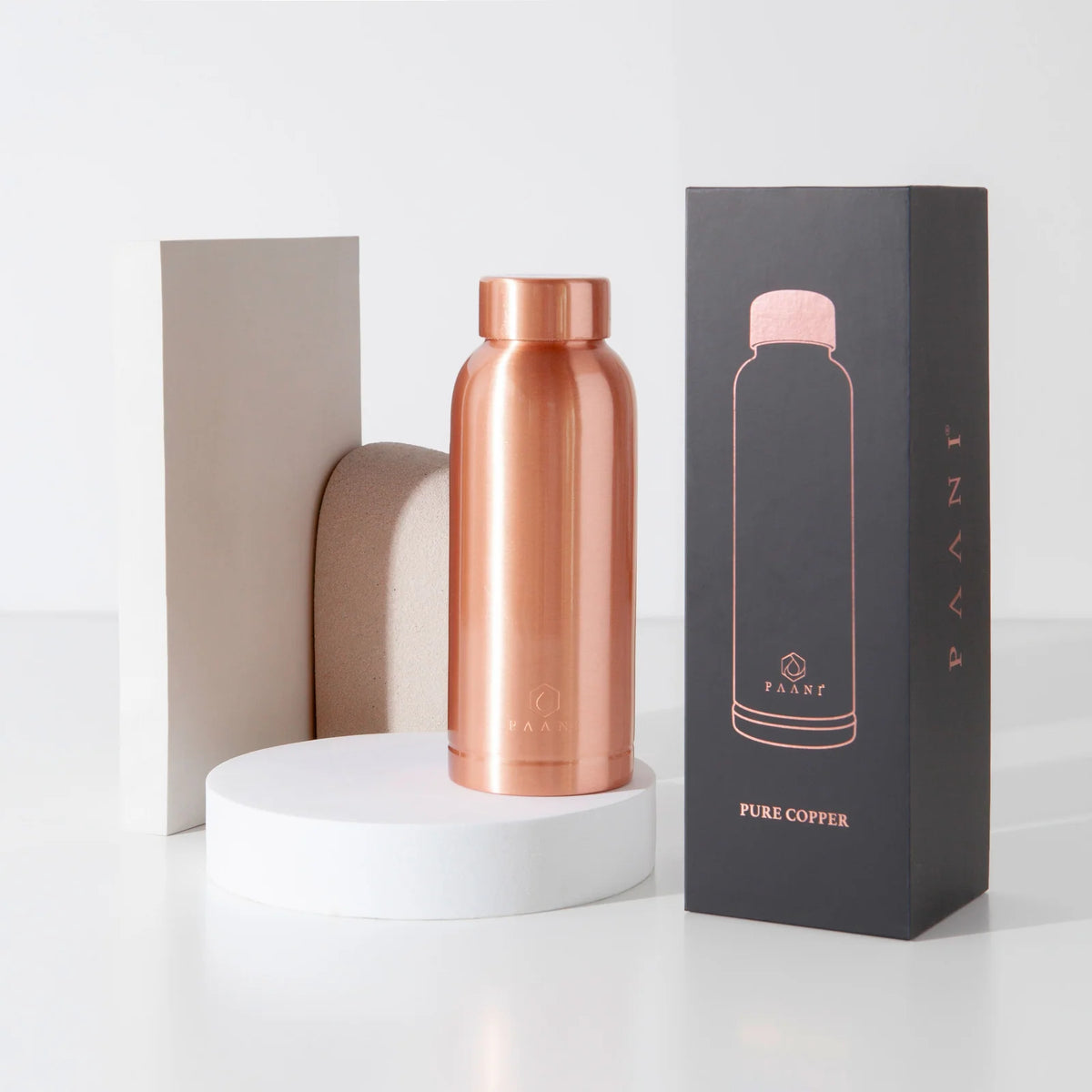 Pure Copper Water Bottle in 700ml or 900ml Sizes with Protective Sleeves and Optional Custom Engraving
