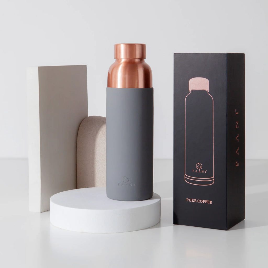Pure Copper Water Bottle in 700ml or 900ml Sizes with Protective Sleeves and Optional Custom Engraving