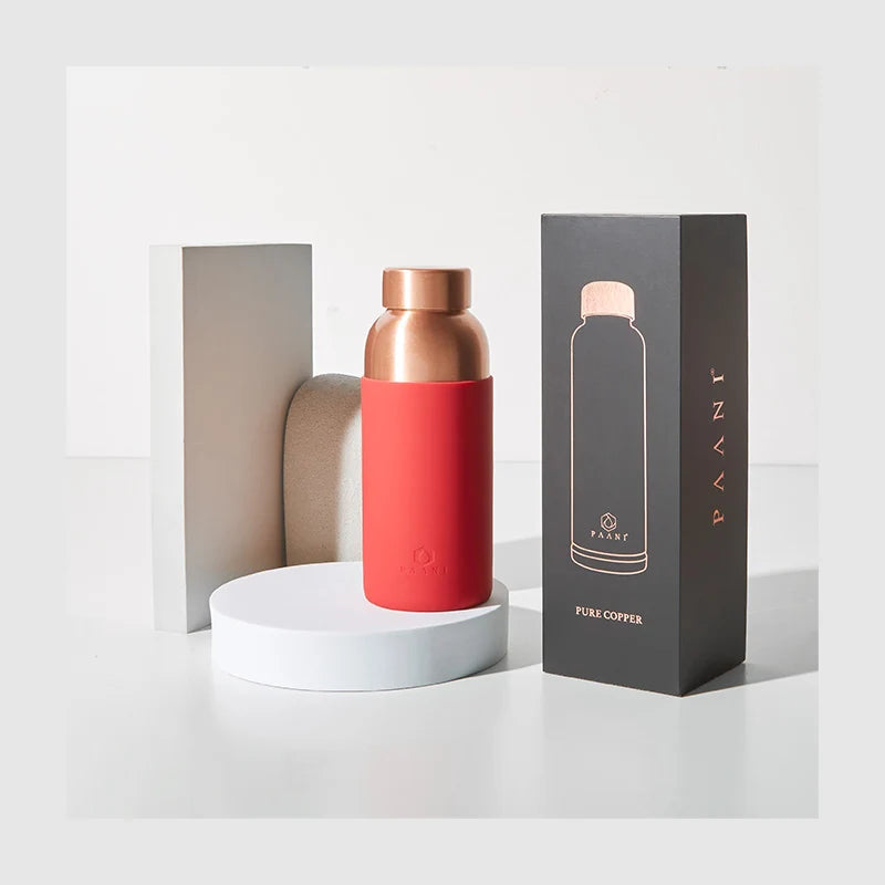 Pure Copper Water Bottle in 700ml or 900ml Sizes with Protective Sleeves and Optional Custom Engraving