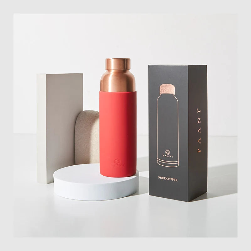 Pure Copper Water Bottle in 700ml or 900ml Sizes with Protective Sleeves and Optional Custom Engraving