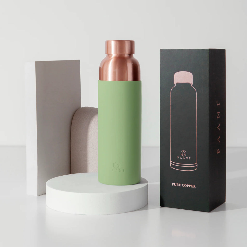 Pure Copper Water Bottle in 700ml or 900ml Sizes with Protective Sleeves and Optional Custom Engraving