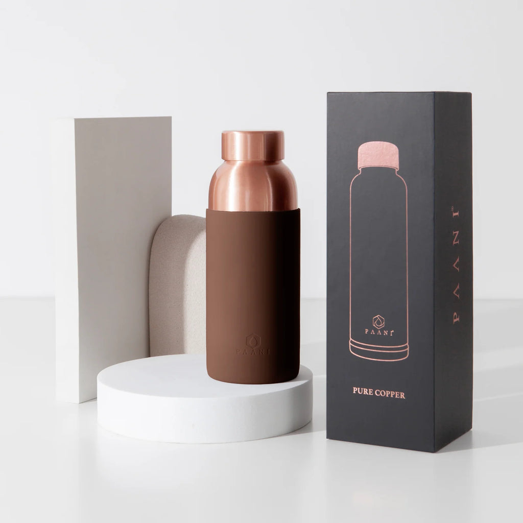 Pure Copper Water Bottle in 700ml or 900ml Sizes with Protective Sleeves and Optional Custom Engraving