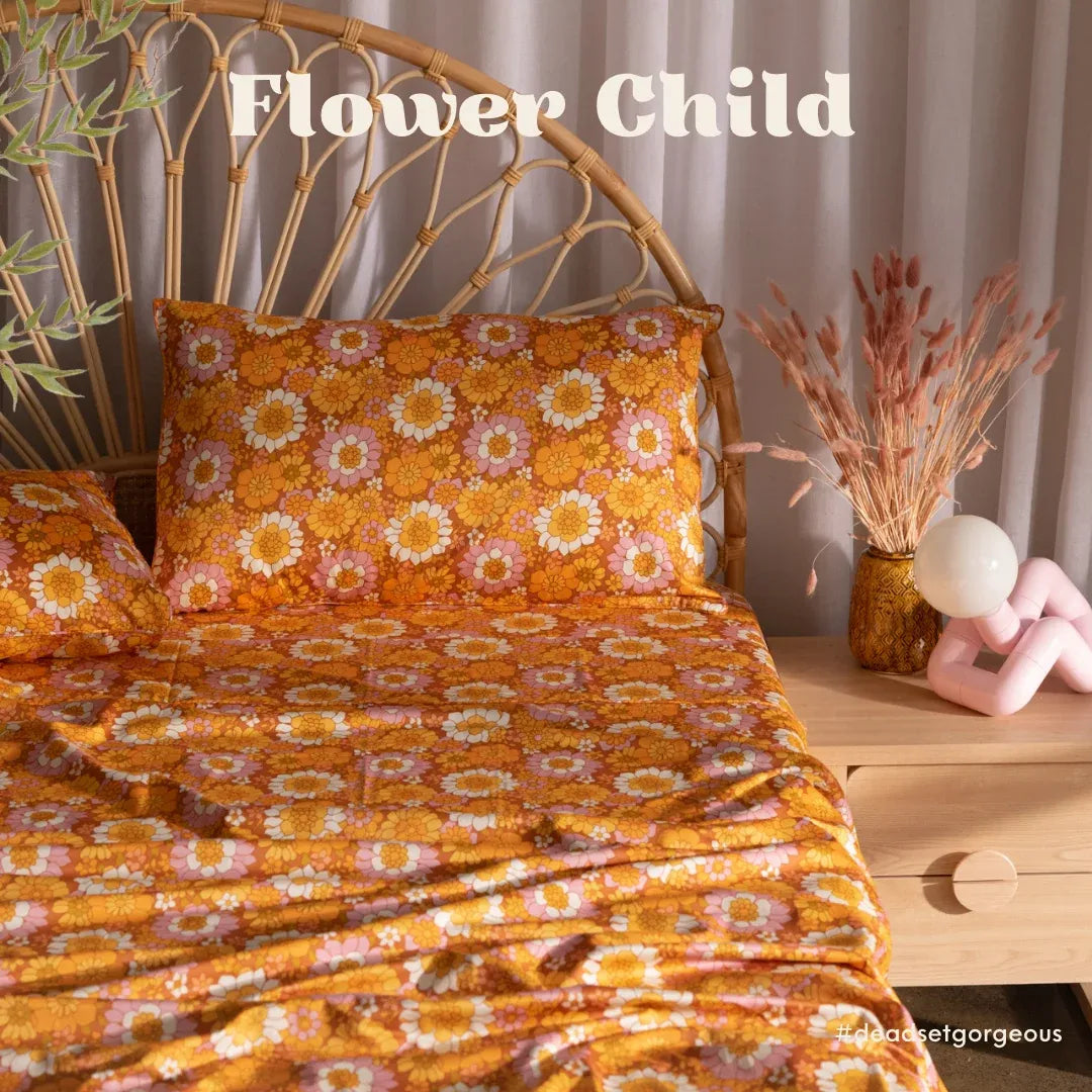 Pure Cotton Pillowcases Set of 2 with Retro Floral Screen Printed Design and Envelope Closure