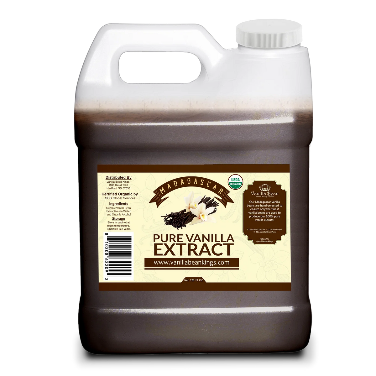 Pure Madagascar Vanilla Extract, 1 Gallon, Rich Creamy Flavor for Baking, Desserts, Custards and Beverages