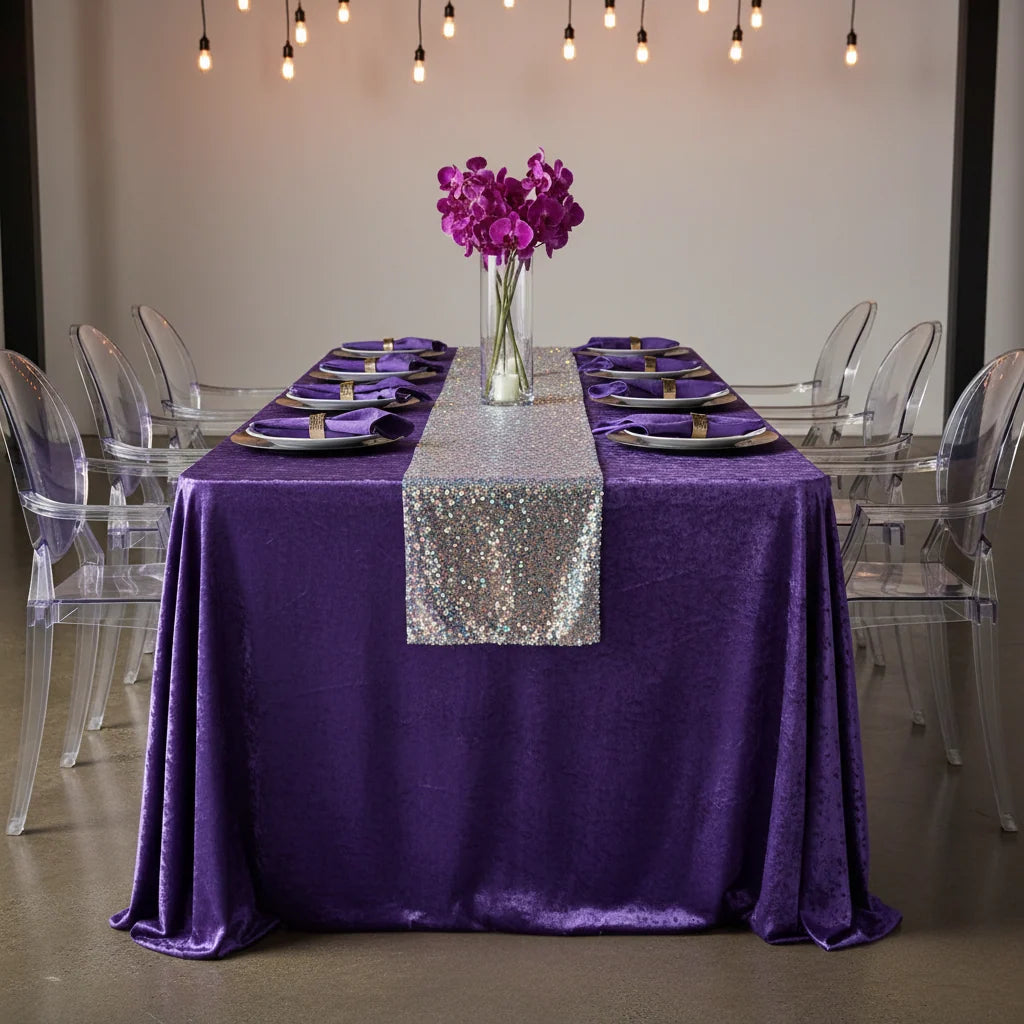Purple Velvet Rectangular Tablecloth, 90 x 132 Inch Seamless