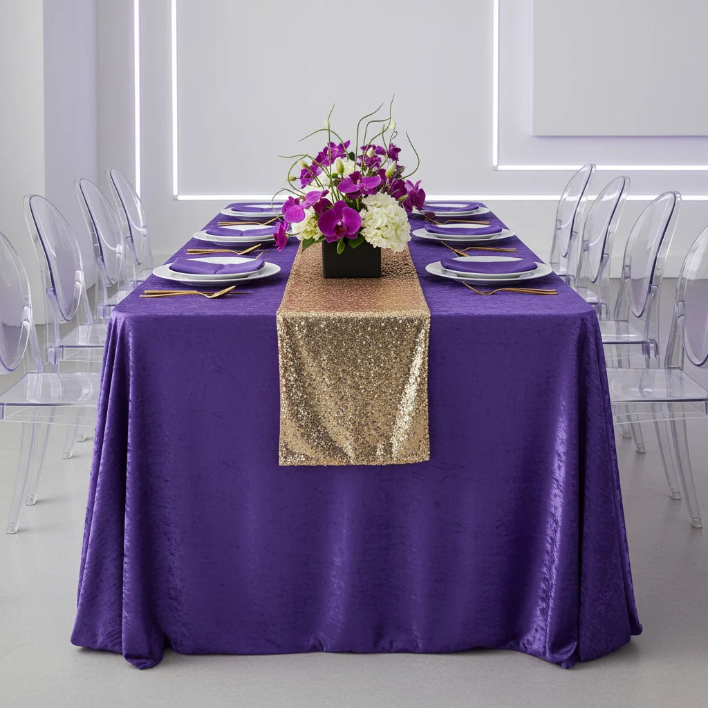 Purple Velvet Rectangular Tablecloth, 90 x 132 Inch Seamless