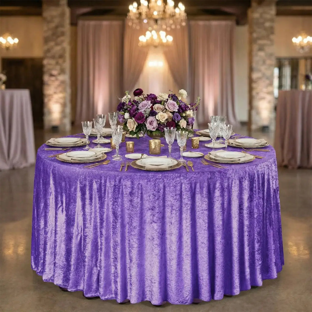 Purple Velvet Round Tablecloth, 120-Inch Size