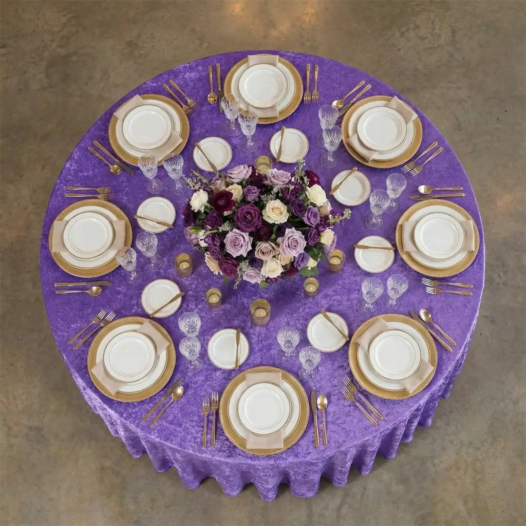 Purple Velvet Round Tablecloth, 120-Inch Size