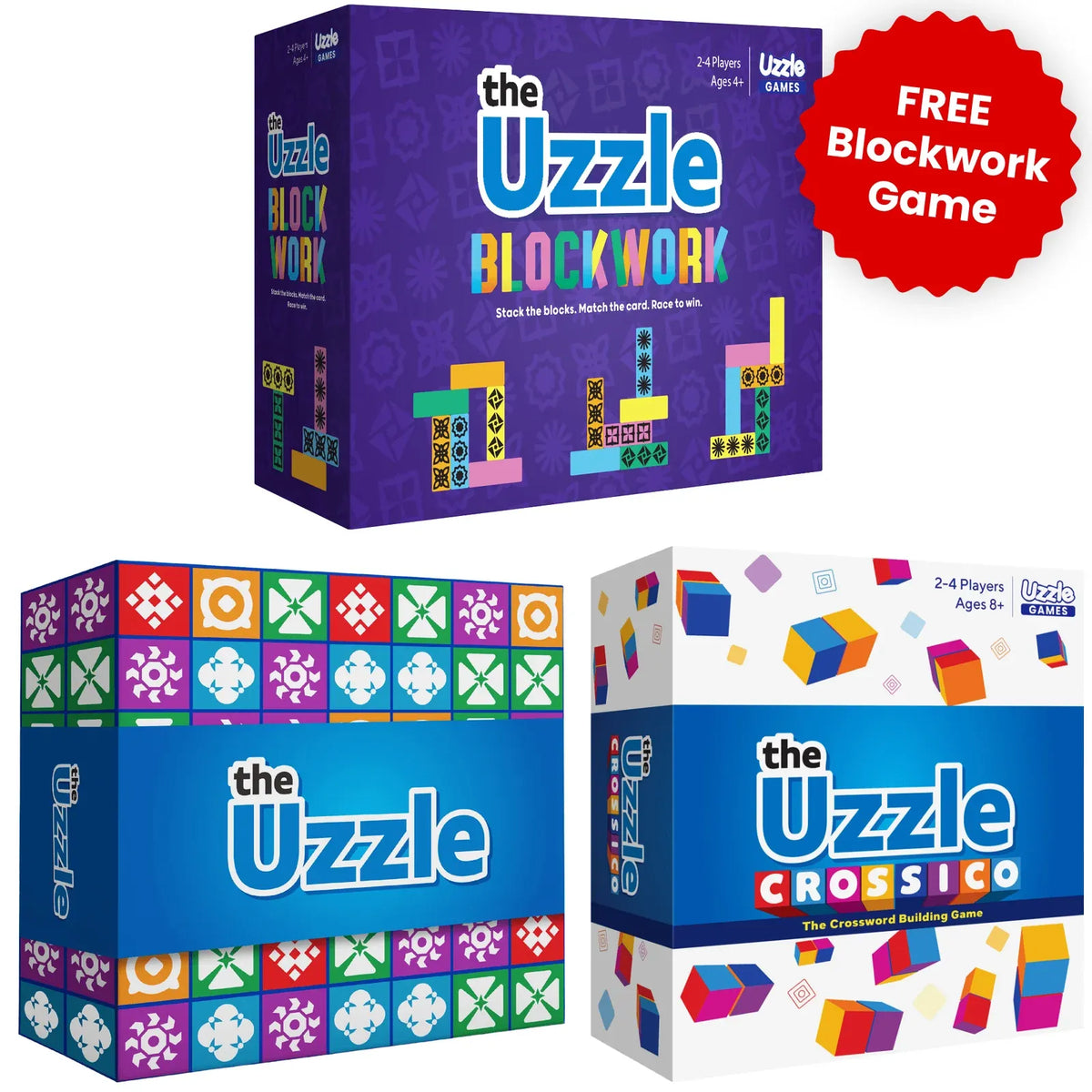 Puzzle Game Bundle for Ages 4+ Featuring Three Games for Word Puzzles, Pattern Matching and Tower Building
