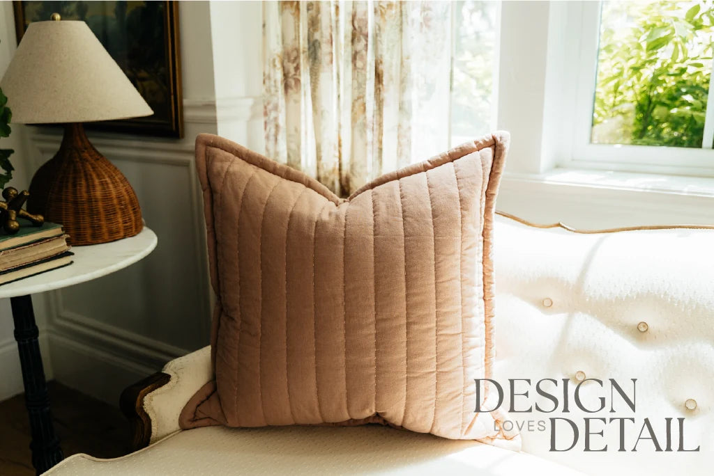 Quilted Euro Pillow Cover in Terracotta with Smooth Zipper Closure for Layered Bedroom and Living Room Styling