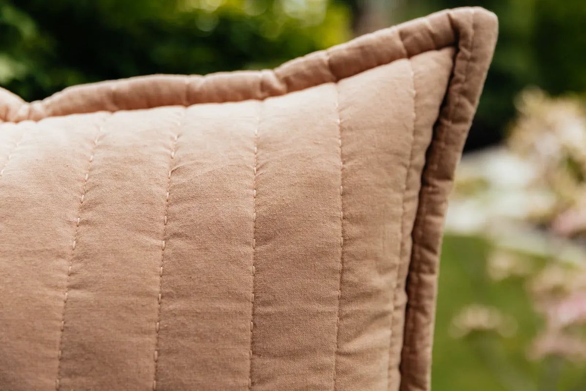 Quilted Euro Pillow Cover in Terracotta with Smooth Zipper Closure for Layered Bedroom and Living Room Styling