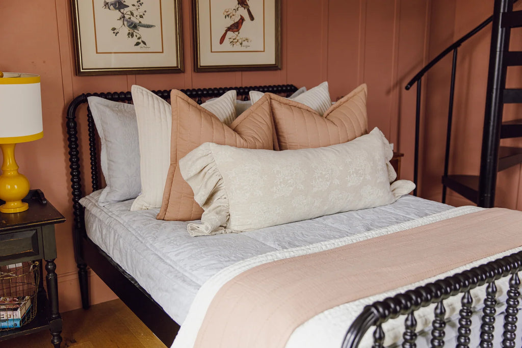 Quilted Euro Pillow Cover in Terracotta with Smooth Zipper Closure for Layered Bedroom and Living Room Styling