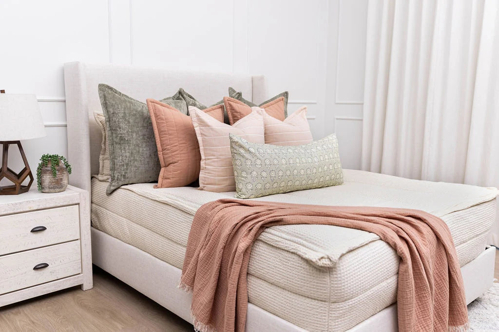 Quilted Euro Pillow Cover in Terracotta with Smooth Zipper Closure for Layered Bedroom and Living Room Styling