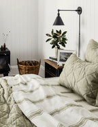 Quilted Linen Pillow Sham with Envelope Opening, Striped Edge and Standard or King Size · quilted pillow sham