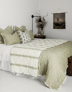 Quilted Linen Pillow Sham with Envelope Opening, Striped Edge and Standard or King Size · quilted pillow sham