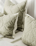Quilted Linen Pillow Sham with Envelope Opening, Striped Edge and Standard or King Size · quilted pillow sham