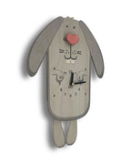Rabbit Pendulum Wall Clock with Silent Quartz Movement and a Playful Swinging Nose and Legs for Kids