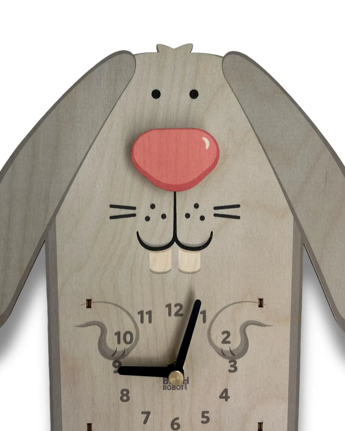 Rabbit Pendulum Wall Clock with Silent Quartz Movement and a Playful Swinging Nose and Legs for Kids