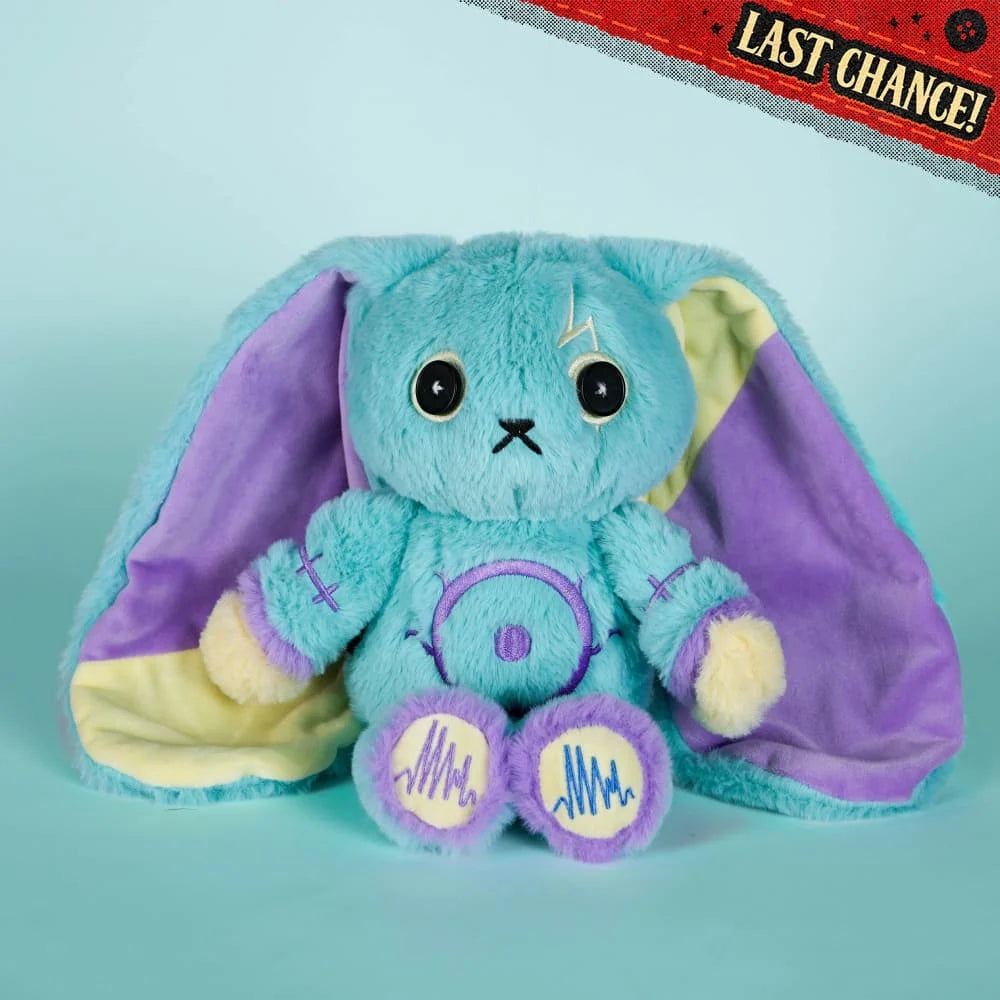 Rabbit Plush Stuffed Animal with Epilepsy-Inspired Details, Mismatched Ear Patterns and Included Tote Bag