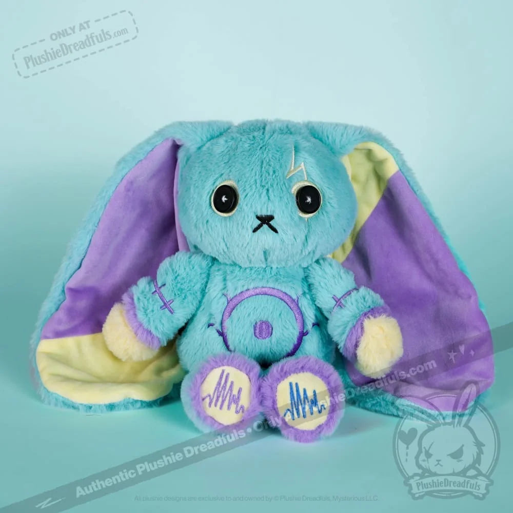 Rabbit Plush Stuffed Animal with Epilepsy-Inspired Details, Mismatched Ear Patterns and Included Tote Bag