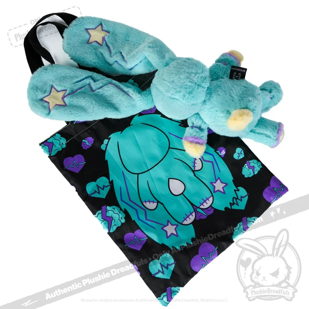 Rabbit Plush Stuffed Animal with Epilepsy-Inspired Details, Mismatched Ear Patterns and Included Tote Bag