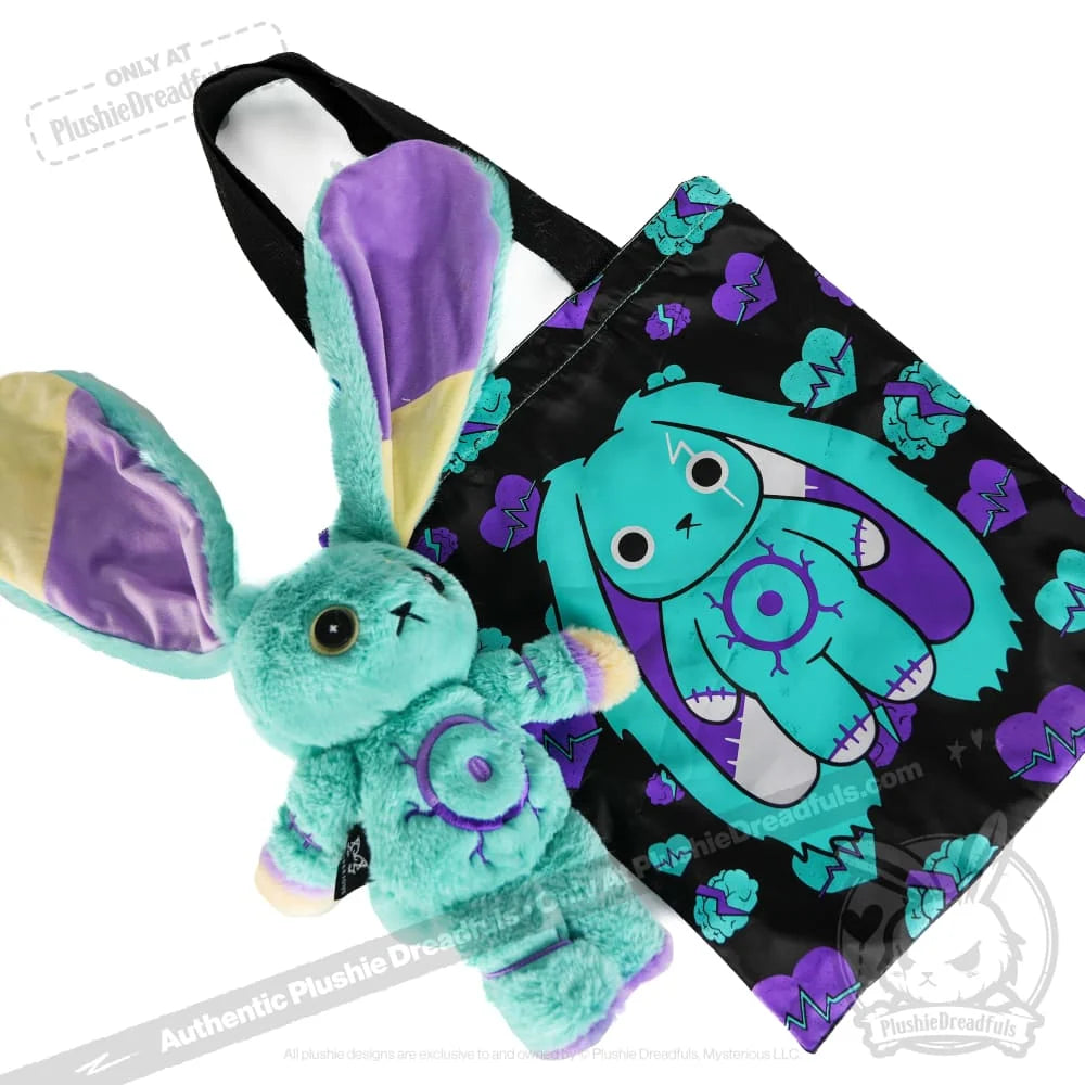 Rabbit Plush Stuffed Animal with Epilepsy-Inspired Details, Mismatched Ear Patterns and Included Tote Bag