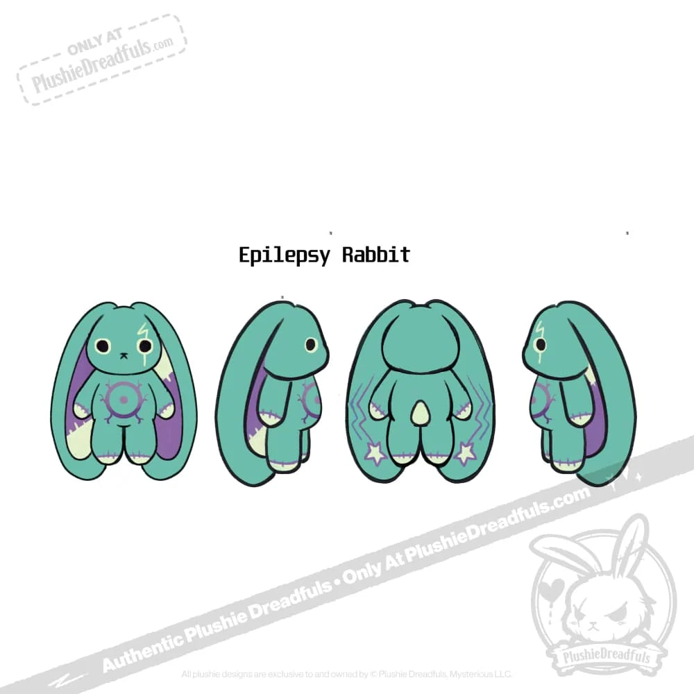 Rabbit Plush Stuffed Animal with Epilepsy-Inspired Details, Mismatched Ear Patterns and Included Tote Bag