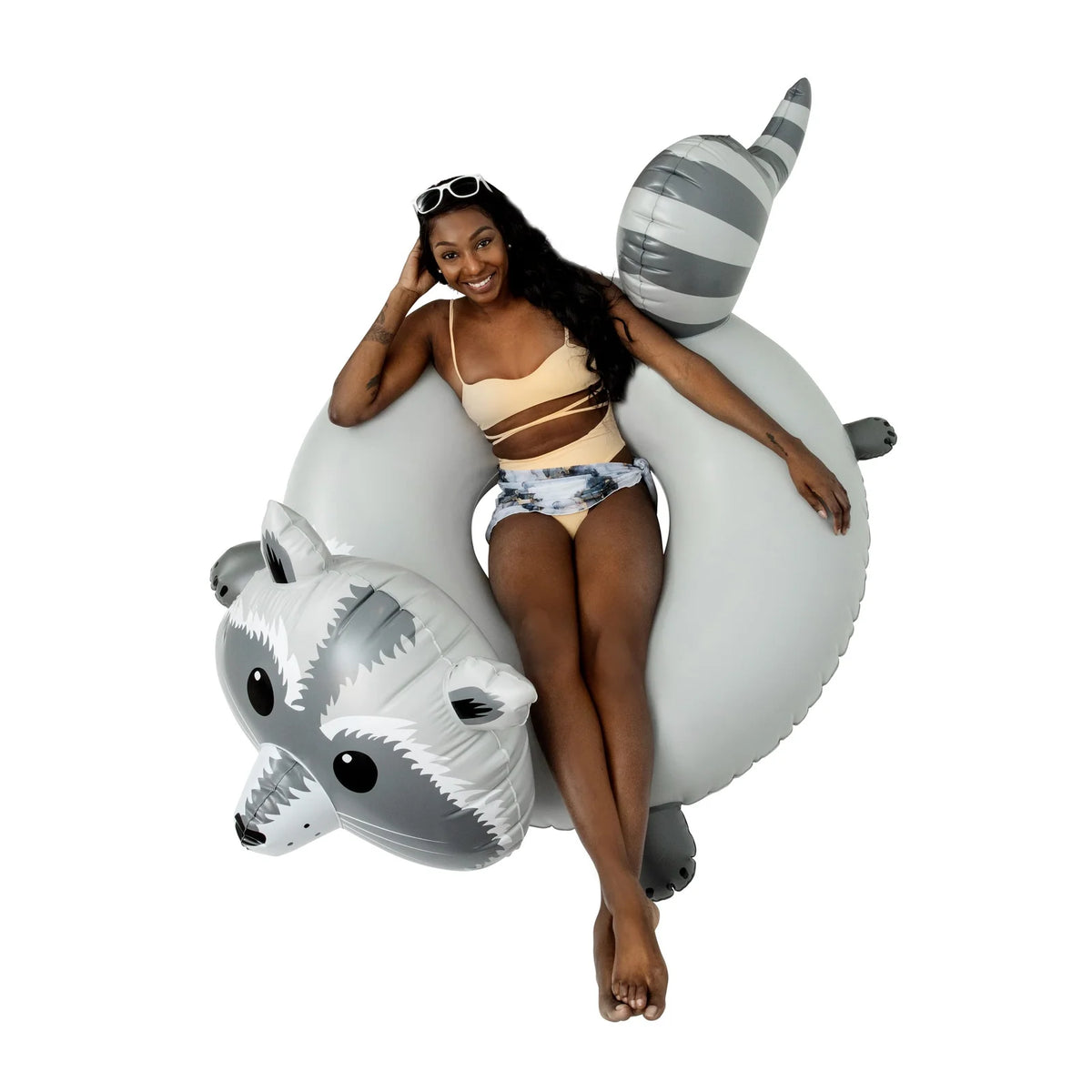 Raccoon Pool Float for One Adult, 5 × 4 ft Inflatable Design with Tie-Down Points for Pool and Lake