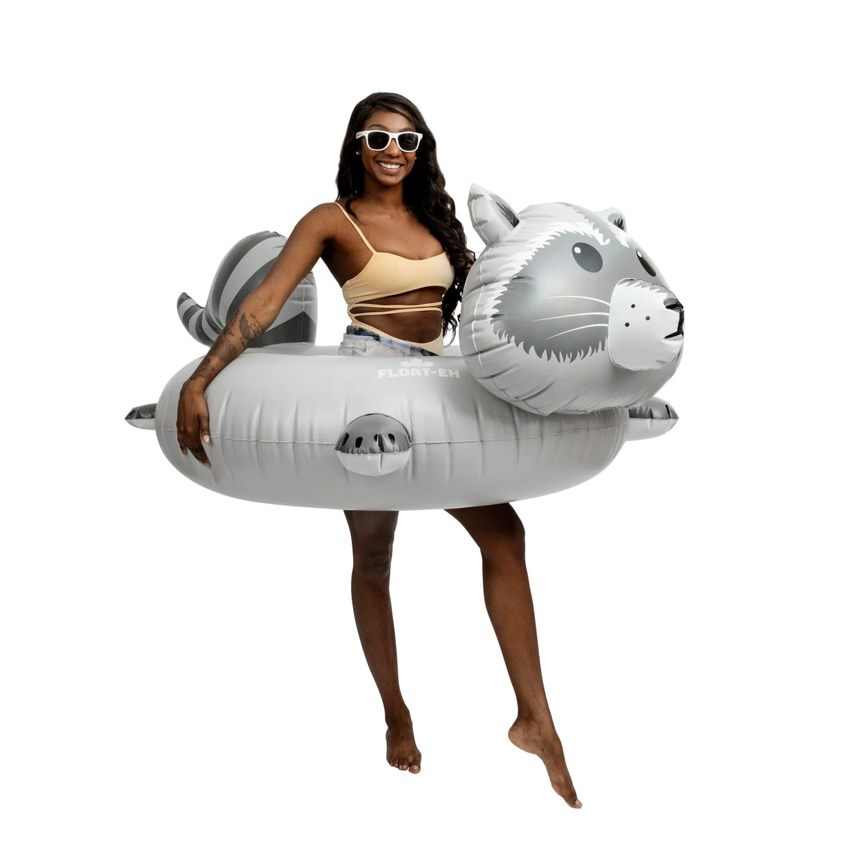 Raccoon Pool Float for One Adult, 5 × 4 ft Inflatable Design with Tie-Down Points for Pool and Lake