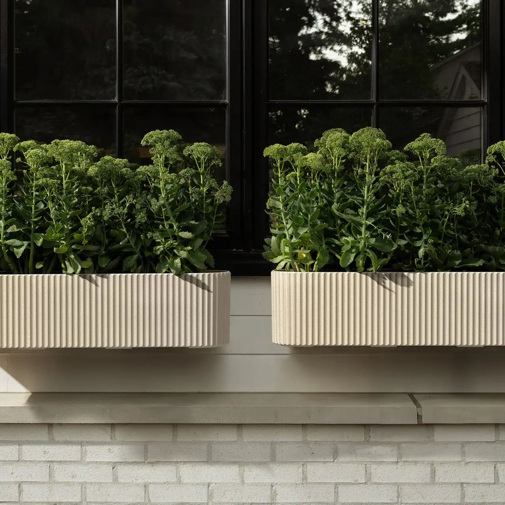 Railing Planter with Fluted Texture for Hanging Flora and Colorful Flowers, Designed for Inward-Facing Use